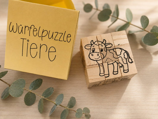 Holz Würfelpuzzle - Tiere